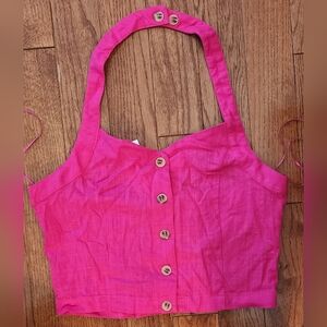 Moon River Fuchsia Fabric with Button Accent. Linen and Cotton Blend. NWT.